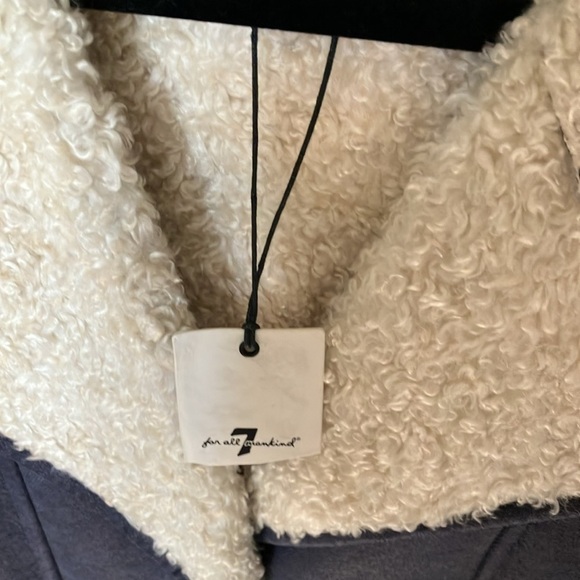 7 For All Mankind: Fog Blue Faux Suede/Shearling Moto Jacket- snap closure- M - Picture 3 of 16